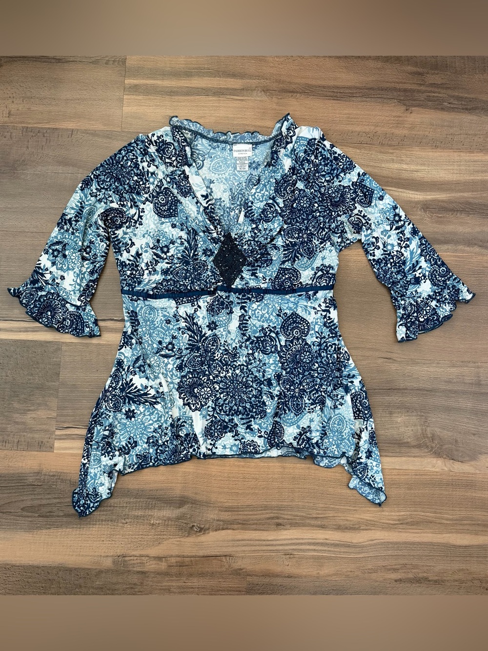 Vintage 90s Y2K Fashion Bug Volup Blue Paisley Whimsigoth Asymmetrical Top 18/20